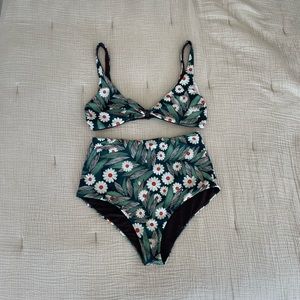Mara Hoffman Green Daisy High-Waisted Bikini EUC
